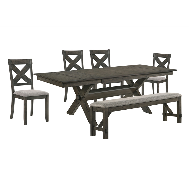 New Classic Gulliver 6-Piece Solid Wood Rectangular Dining Set in Rustic Brown