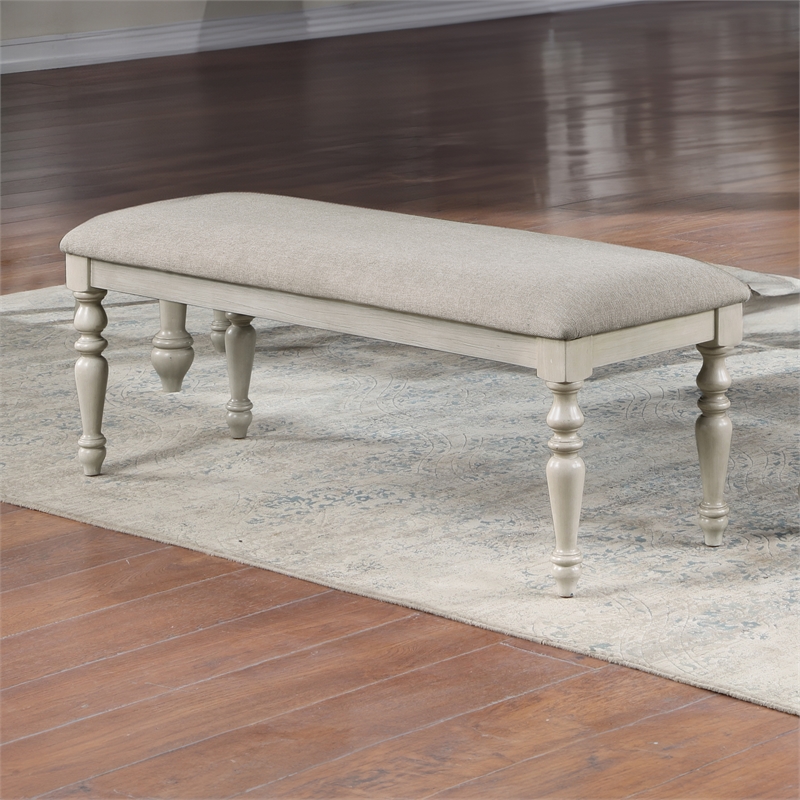 New Classic Furniture Jennifer Wood Bench with Fabric Cushion in Beige