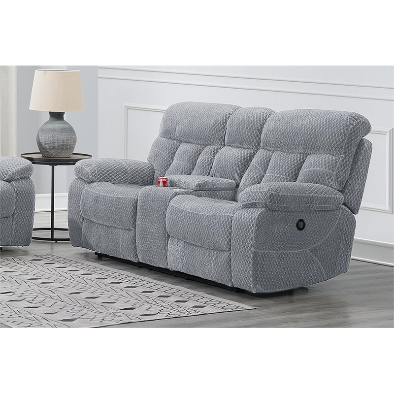 New Classic Furniture Bravo Polyester Fabric Power Console Loveseat in Stone