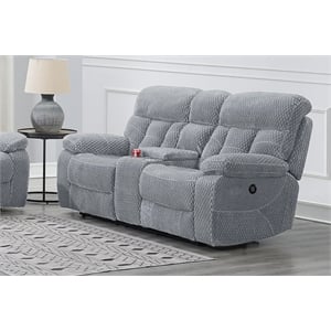 New Classic Furniture Bravo Polyester Fabric Power Console Loveseat in Stone