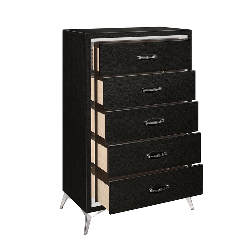 New Classic Furniture Huxley Solid Wood 5-Drawer Chest in Black