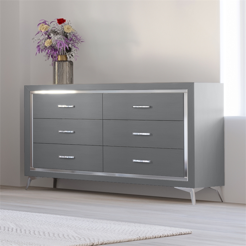 New Classic Furniture Huxley 6-Drawer Solid Wood Dresser in Gray