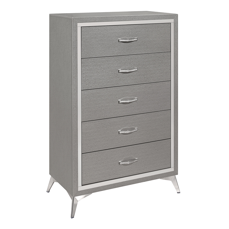 New Classic Furniture Huxley Solid Wood 5-Drawer Chest in Gray
