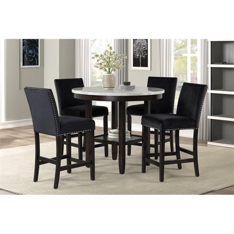 New Classic Celeste 5-Piece Wood Round Counter Table Set in Black