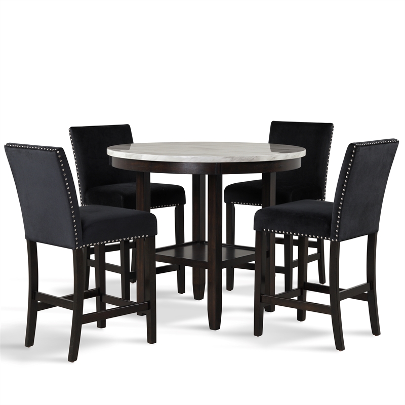 New Classic Celeste 5-Piece Wood Round Counter Table Set in Black