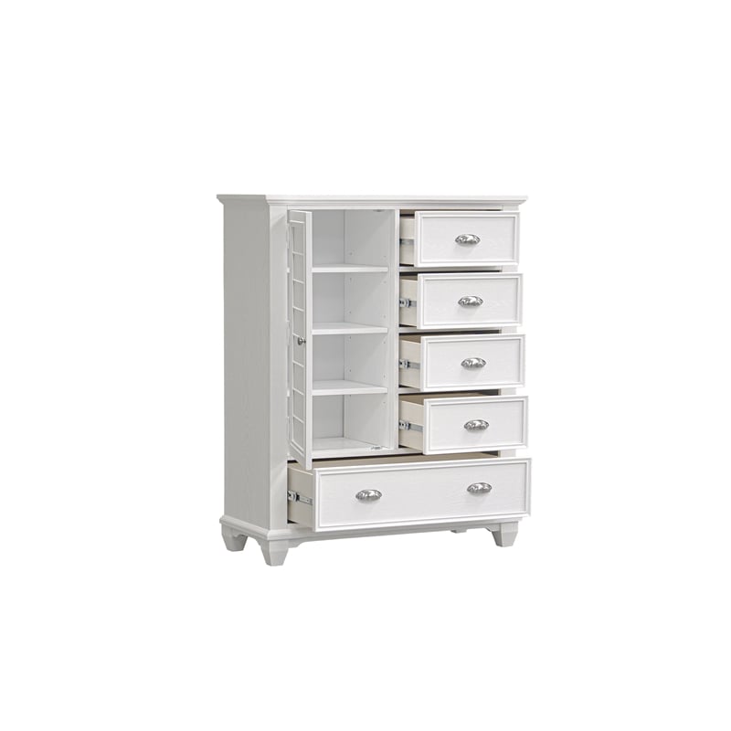 New Classic Furniture Jamestown Solid Wood 5-Drawer Door Chest in White