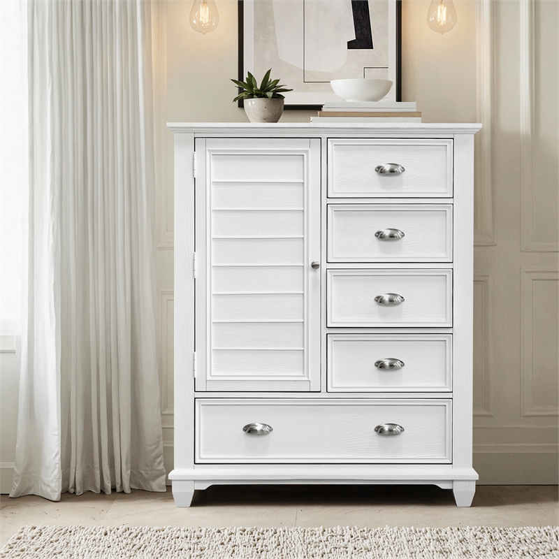 New Classic Furniture Jamestown Solid Wood 5-Drawer Door Chest in White
