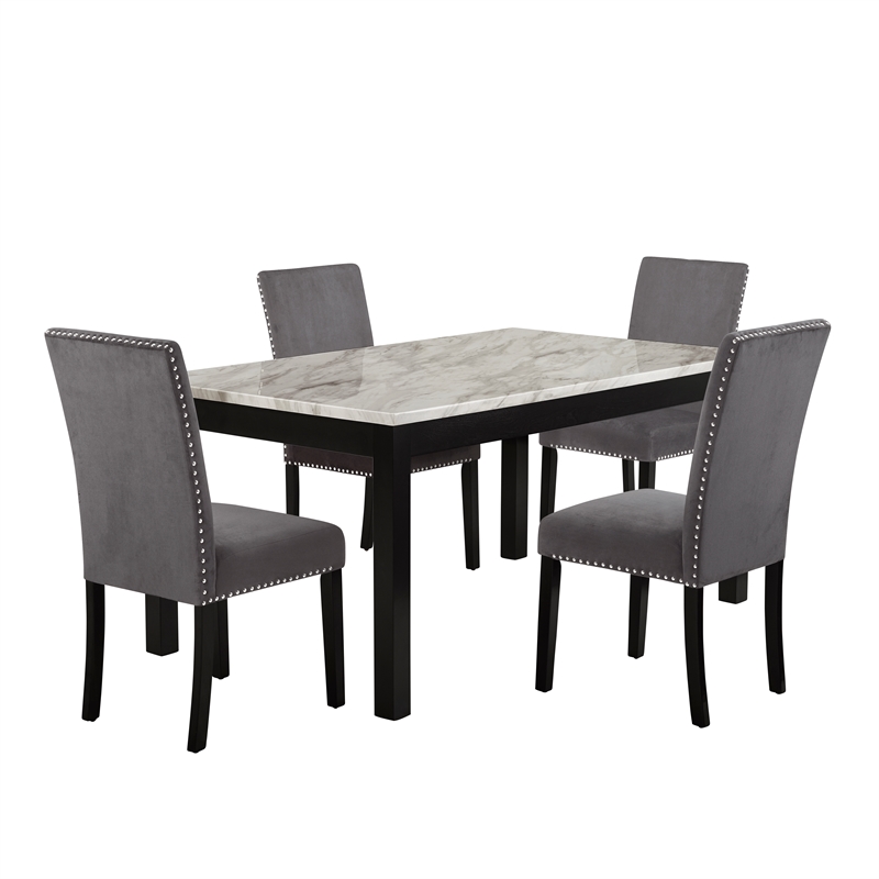 New Classic Celeste 5-Piece Wood Rectangle Dining Table Set in Gray