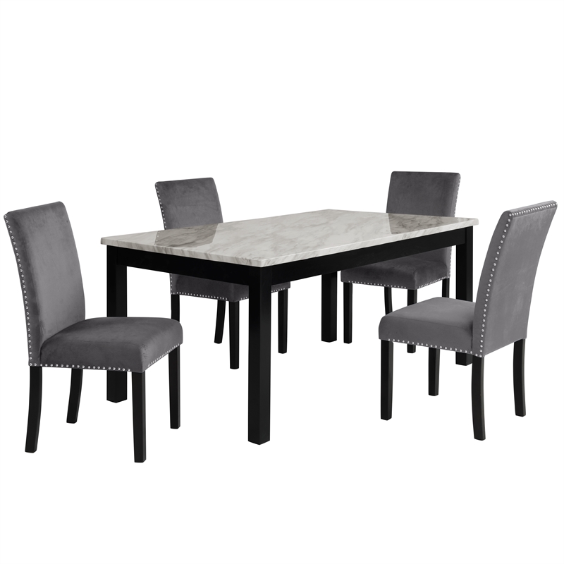 New Classic Celeste 5-Piece Wood Rectangle Dining Table Set in Gray