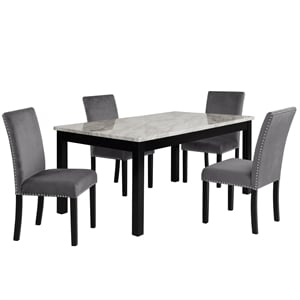 New Classic Celeste 5-Piece Wood Rectangle Dining Table Set in Gray