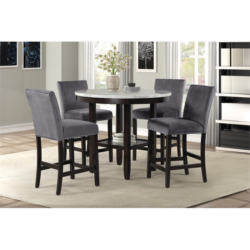 New Classic Celeste 5-Piece Wood Round Counter Table Set in Gray