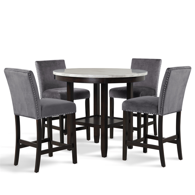 New Classic Celeste 5-Piece Wood Round Counter Table Set in Gray