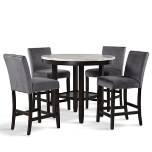 New Classic Celeste 5-Piece Wood Round Counter Table Set in Gray