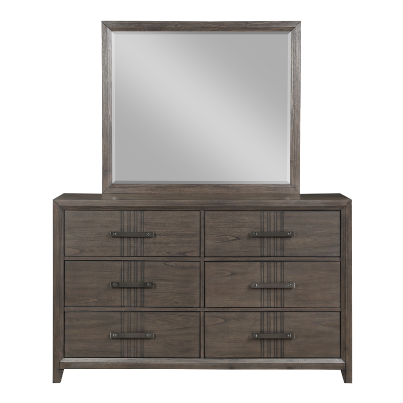 New Classic Furniture Landon Solid Wood Dresser with Mirror Set in Walnut