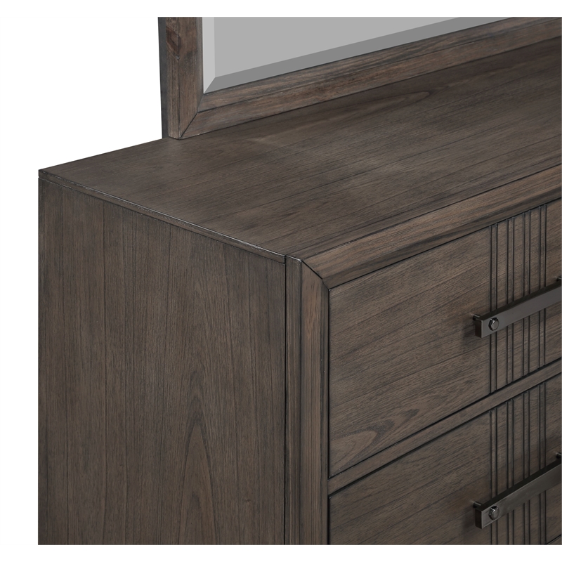 New Classic Furniture Landon Solid Wood Dresser with Mirror Set in Walnut