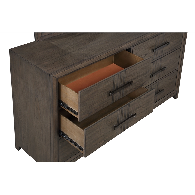 New Classic Furniture Landon Solid Wood Dresser with Mirror Set in Walnut