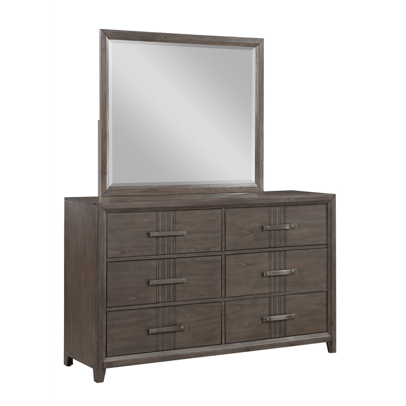 New Classic Furniture Landon Solid Wood Dresser with Mirror Set in Walnut
