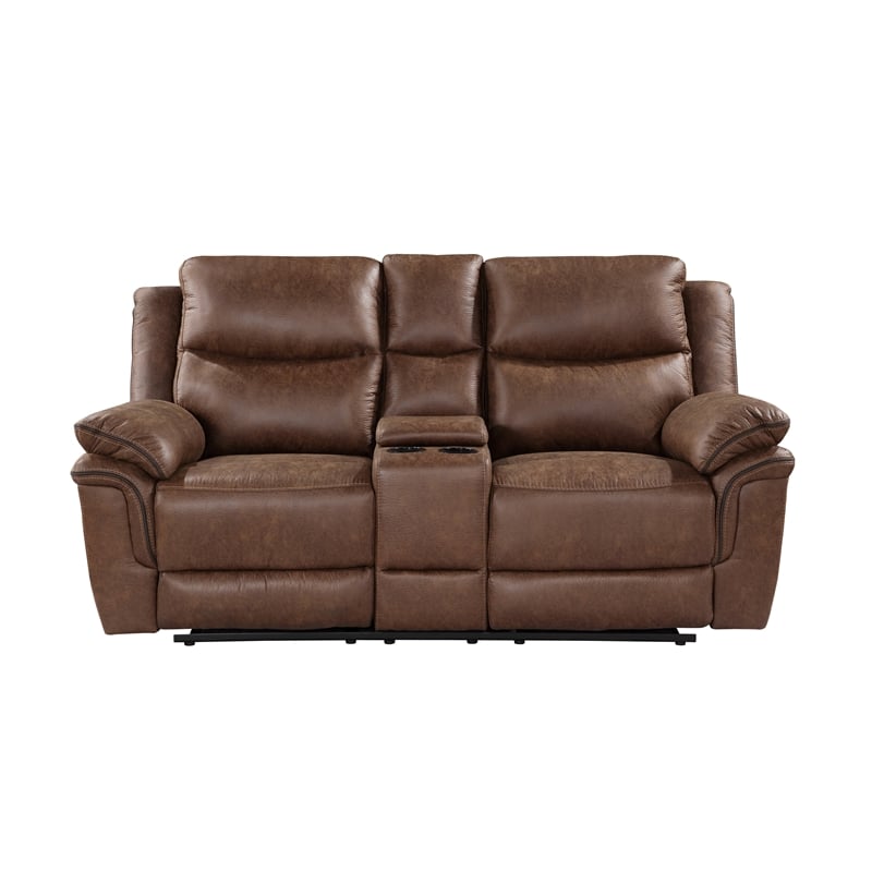 New Classic Furniture Ryland Polyester Fabric Power Console Loveseat in Brown