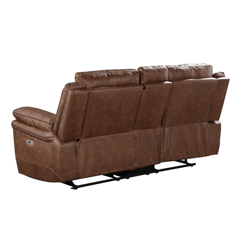 New Classic Furniture Ryland Polyester Fabric Power Console Loveseat in Brown