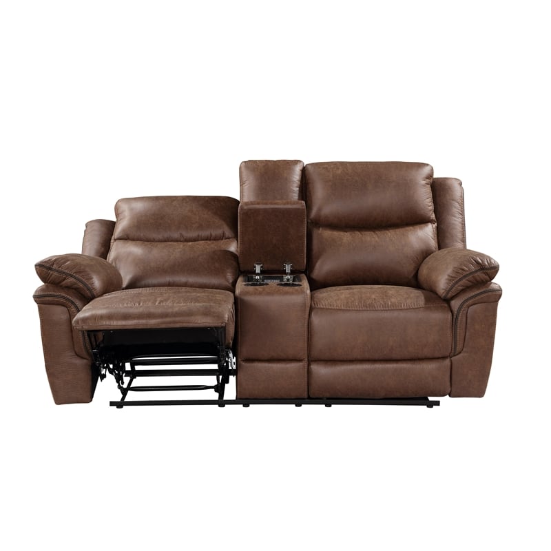 New Classic Furniture Ryland Polyester Fabric Power Console Loveseat in Brown