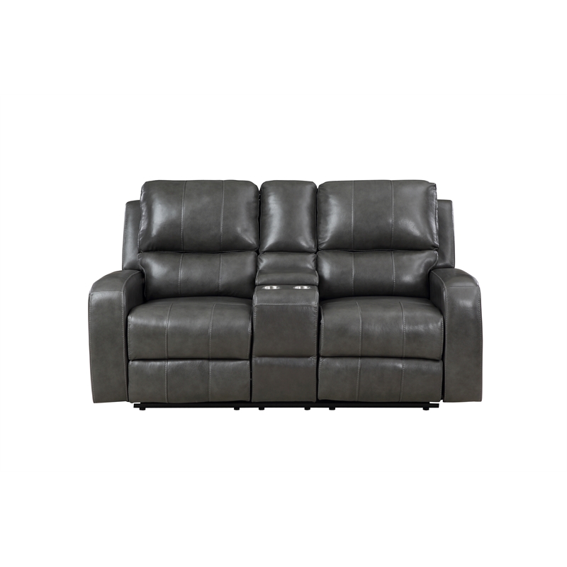 New Classic Furniture Linton Leather Console Loveseat w/ Power Footrest in Gray