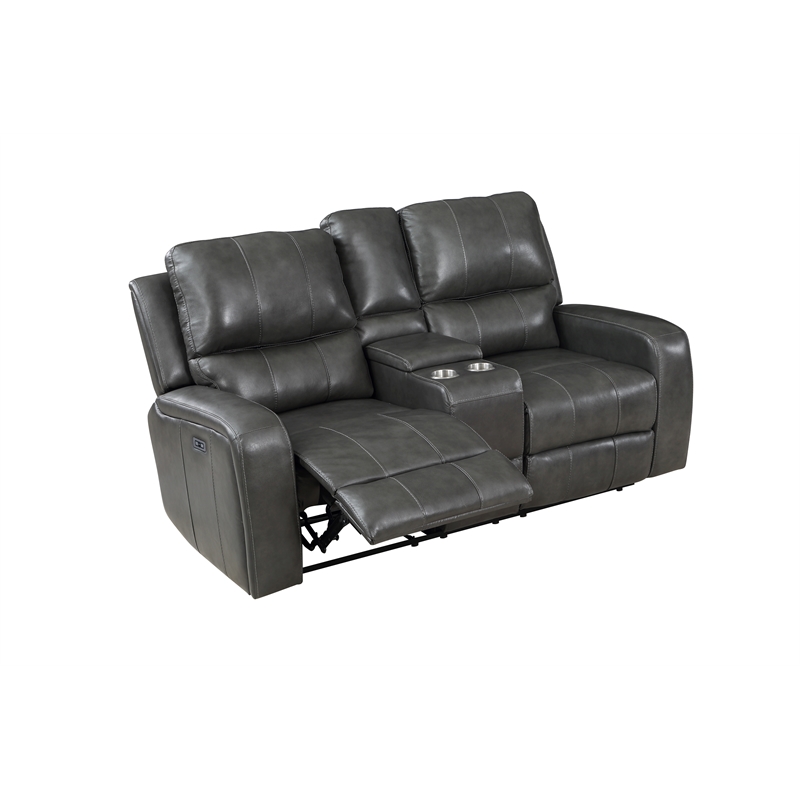 New Classic Furniture Linton Leather Console Loveseat w/ Power Footrest in Gray