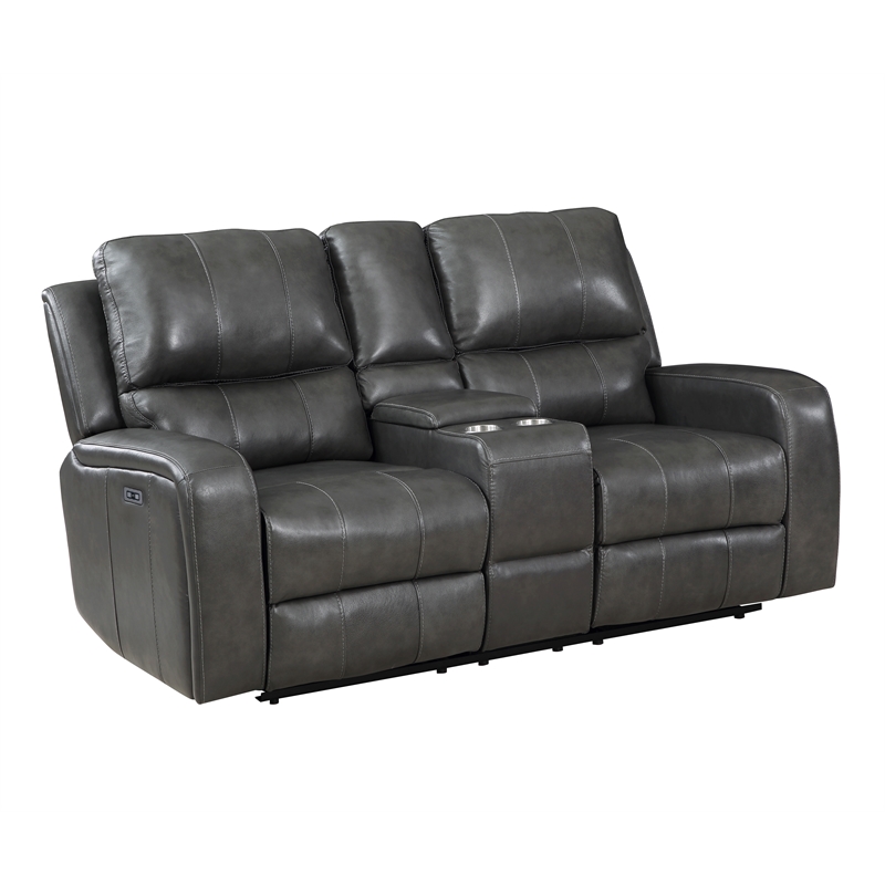 New Classic Furniture Linton Leather Console Loveseat w/ Power Footrest in Gray