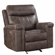 New Classic Furniture Quade Polyester Fabric Power Glider Recliner in Mocha