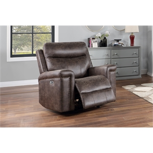 New Classic Furniture Quade Polyester Fabric Power Glider Recliner in Mocha