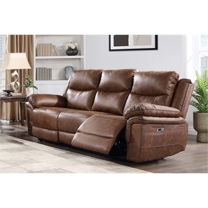 New Classic Furniture Ryland Polyester Fabric Sofa with Power Footrest in Brown