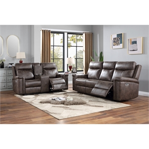 New Classic Furniture Quade 2-Piece Fabric Power Loveseat and Sofa Set in Mocha