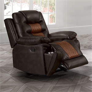 New Classic Furniture Nikko Leather Glider Recliner in Brown