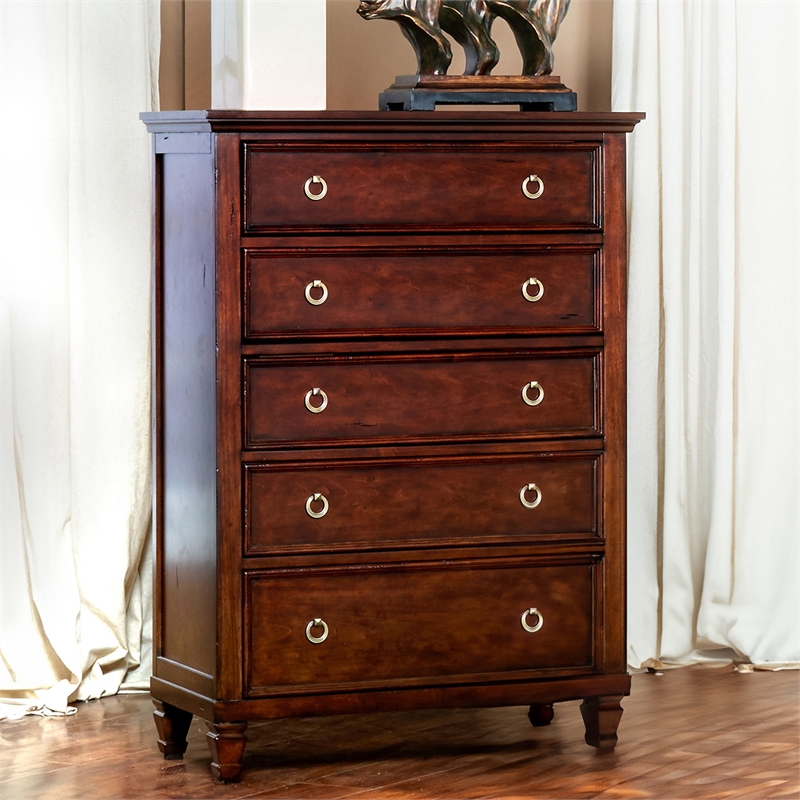 New Classic Furniture Tamarack Solid Wood 5-Drawer Chest in Cherry