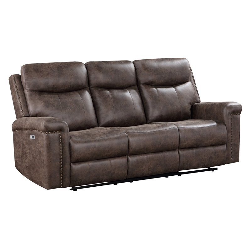 New Classic Furniture Quade Polyester Fabric Sofa with Power Footrest in Mocha