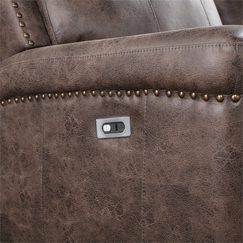 New Classic Furniture Quade Polyester Fabric Power Console Loveseat in Mocha
