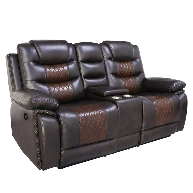 New Classic Furniture Nikko Leather Console Loveseat w/ Power Footrest in Brown