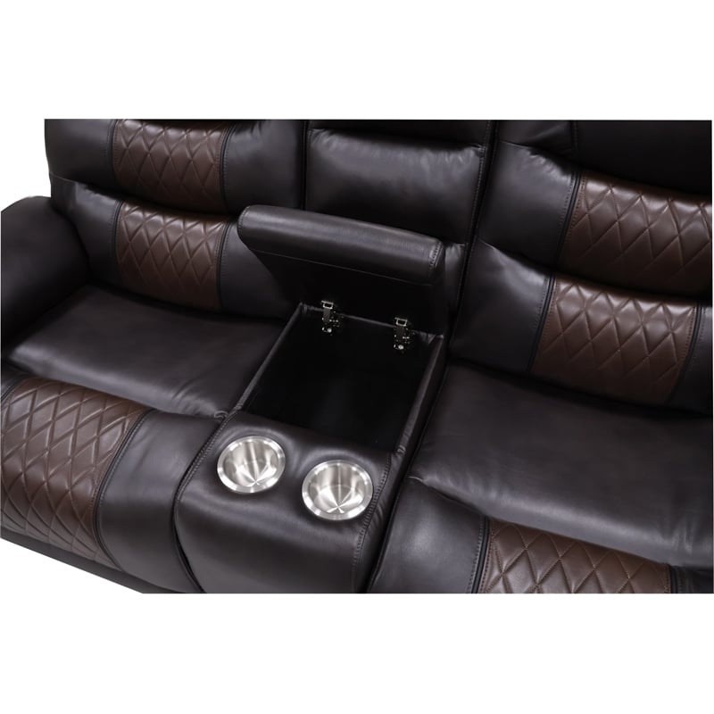 New Classic Furniture Nikko Leather Console Loveseat w/ Power Footrest in Brown