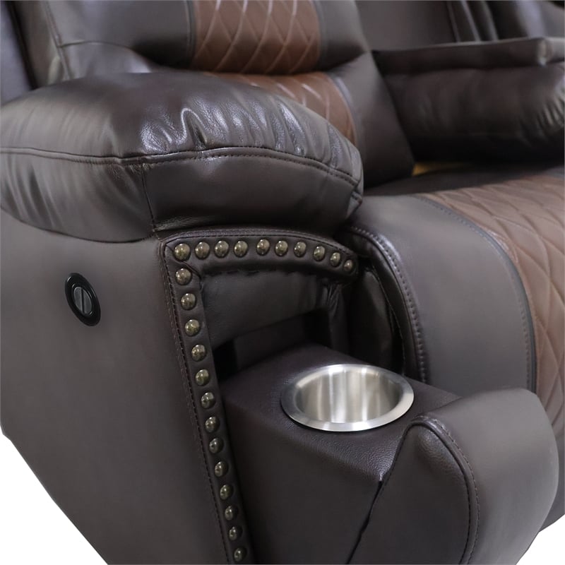 New Classic Furniture Nikko Leather Console Loveseat w/ Power Footrest in Brown