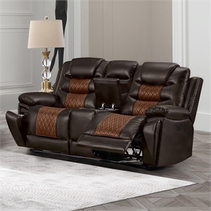 New Classic Furniture Nikko Leather Console Loveseat w/ Power Footrest in Brown