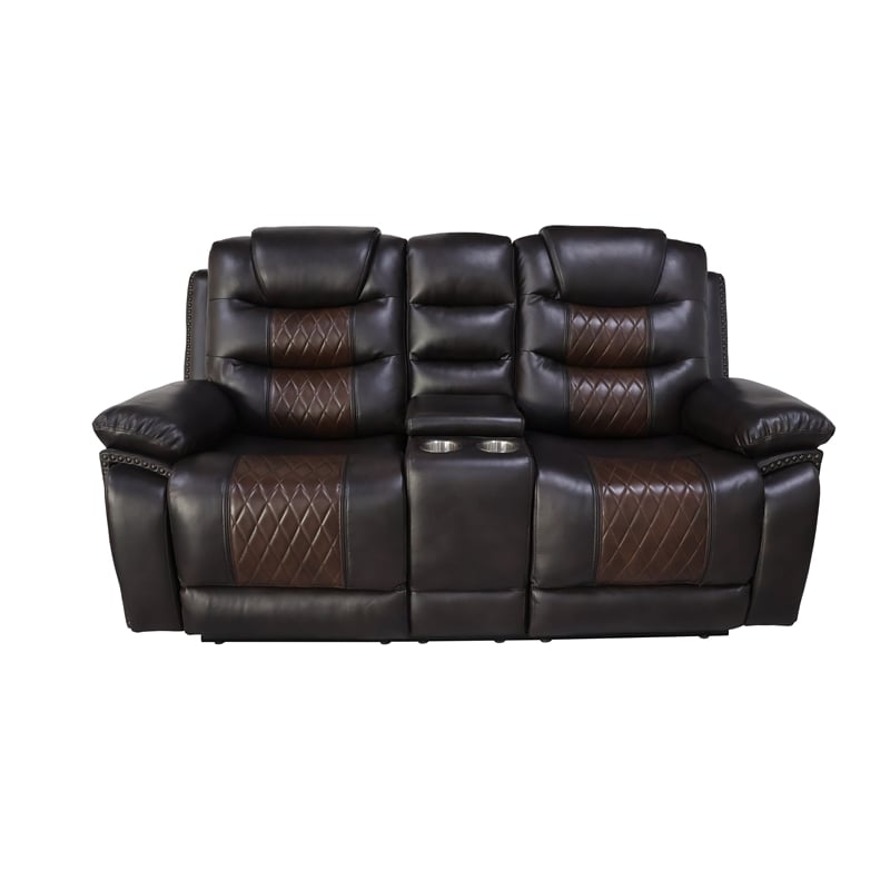 New Classic Furniture Nikko Leather Console Loveseat w/ Power Footrest in Brown