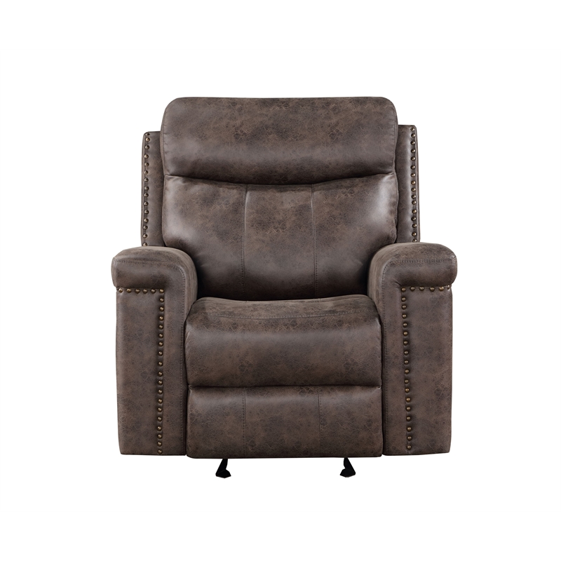 New Classic Furniture Quade Polyester Fabric Glider Recliner in Mocha
