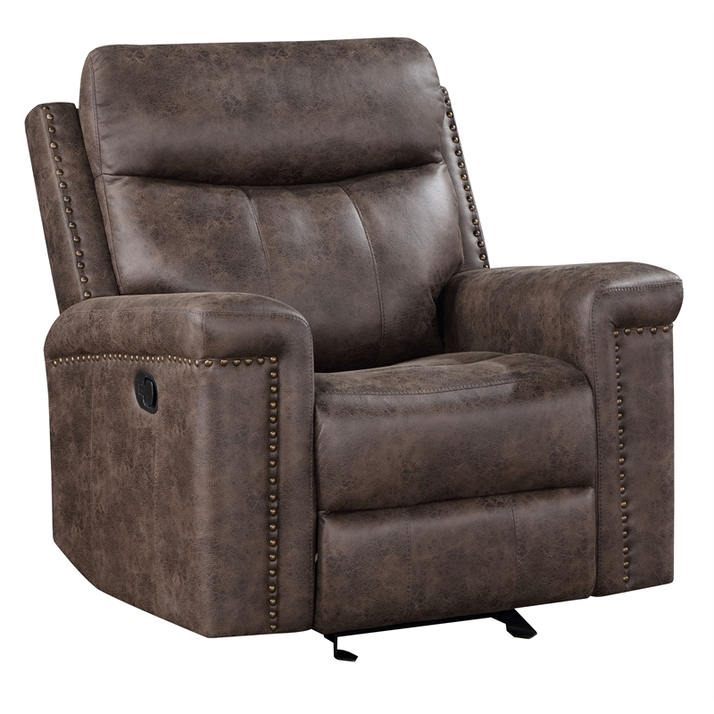 New Classic Furniture Quade Polyester Fabric Glider Recliner in Mocha