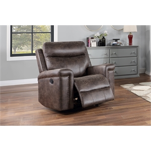 New Classic Furniture Quade Polyester Fabric Glider Recliner in Mocha