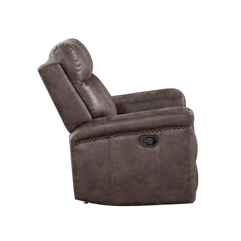 New Classic Furniture Quade Polyester Fabric Glider Recliner in Mocha