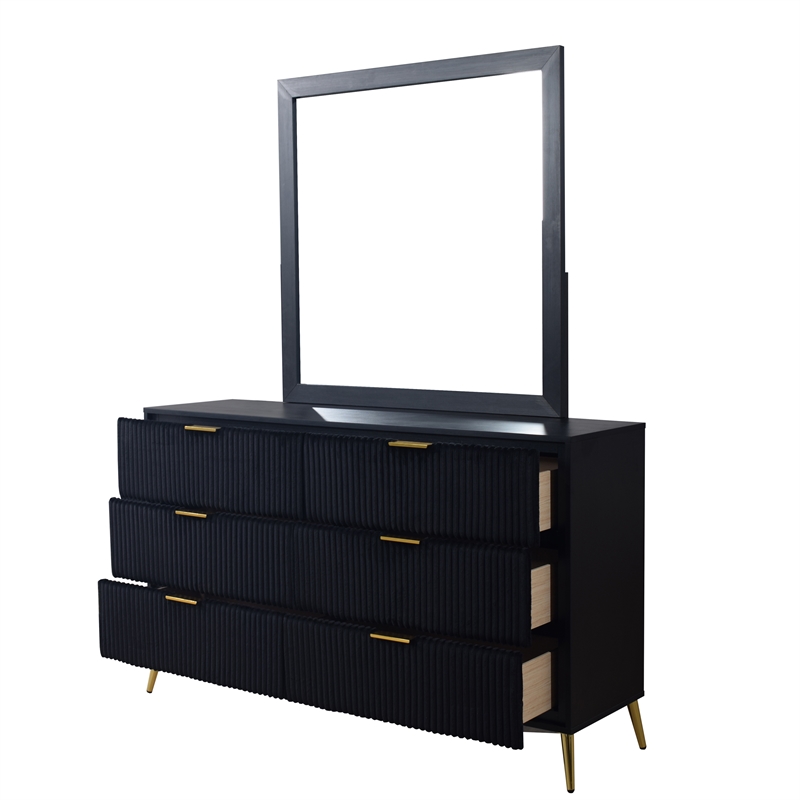 New Classic Furniture Kailani Wood Dresser with Mirror Set in Black