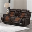 New Classic Furniture Nikko Leather Console Loveseat w/ Dual Recliners in Brown