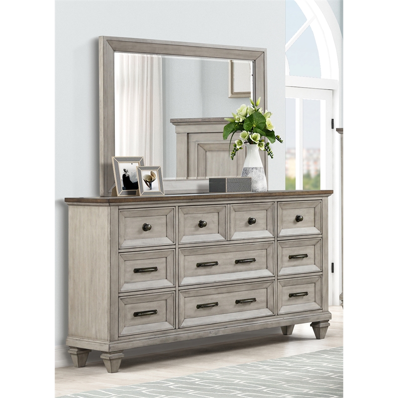 New Classic Furniture Mariana Solid Wood Dresser with Mirror in Vintage Cream