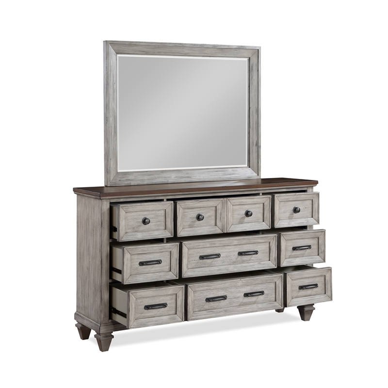 New Classic Furniture Mariana Solid Wood Dresser with Mirror in Vintage Cream