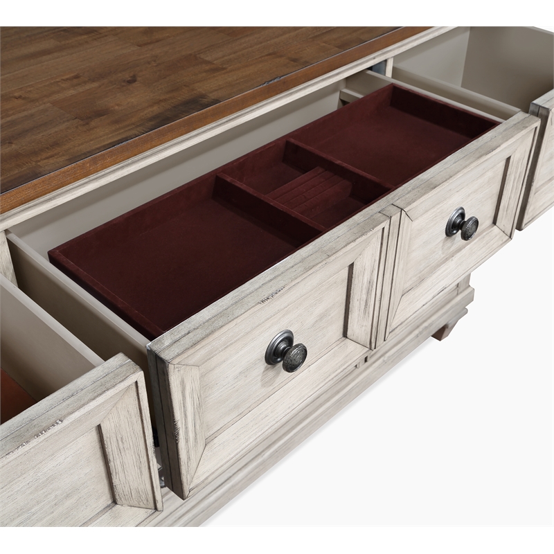 New Classic Furniture Mariana Solid Wood Dresser with Mirror in Vintage Cream