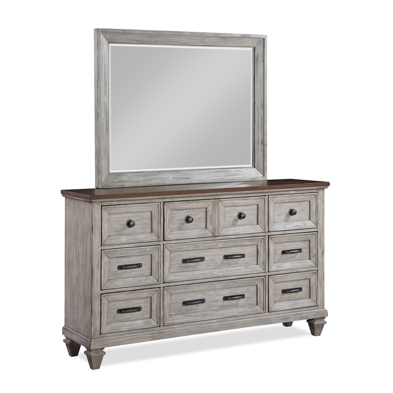 New Classic Furniture Mariana Solid Wood Dresser with Mirror in Vintage Cream